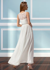 Ula | A Line Corset Lace Embroidered White Chiffon Long Bridesmaid Dress - Price #price_variant_lowest# - White - PromDressClub